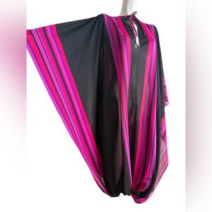 Vintage BEACH CAFTAN Cole of California 1970s Black Bold Stripes Pink Purple M